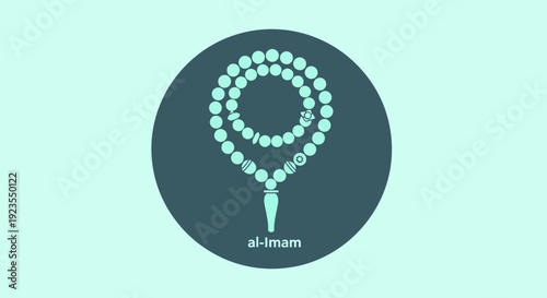 Islamic prayer beads (tasbih) in a circle, minimalist illustration, spiritual concept