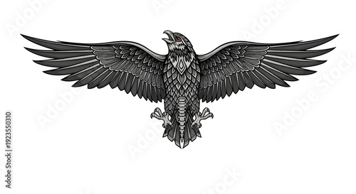 Majestic Raven Spreading Wings, Open Beak, Tribal Tattoo Style, Isolated