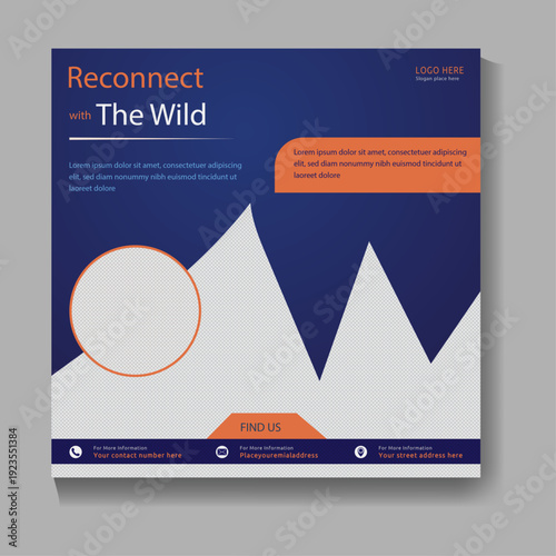 Adventure Travel Social Media Post Template with Mountain Nature Background