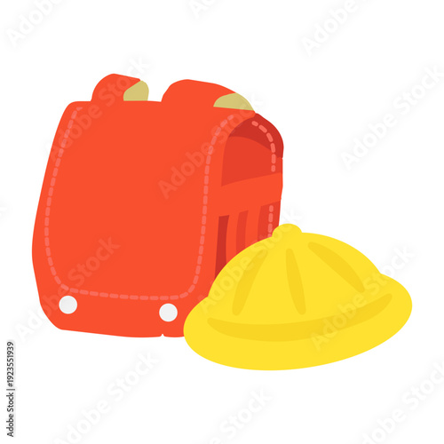 赤色のランドセルと黄色い帽子のイラスト