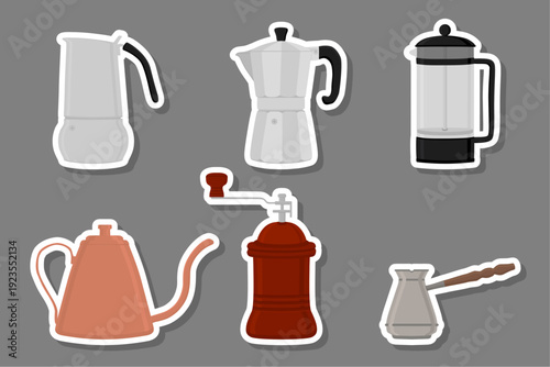 big colored set different types maker kettle
