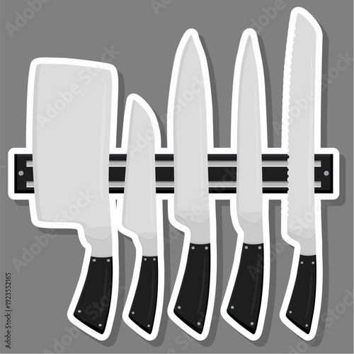set different types knife different size for butcher