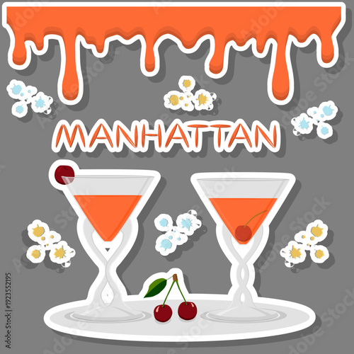 Alcohol cocktail manhattan from red berry cherry