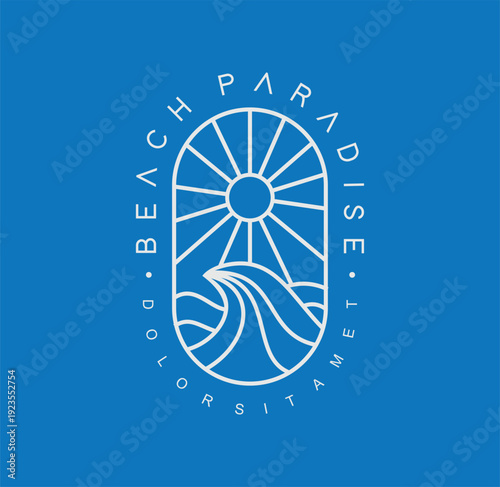 Simple modern beach line art illustration logo design Ocean and wave vector