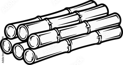 A bundle of hollow cylindrical stalks are stacked in a staggered fashion