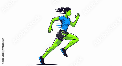 A bright green runner streaks forward with blue accents