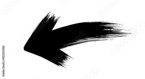 A bold black brushstroke arrow pointing to the left on a white background.