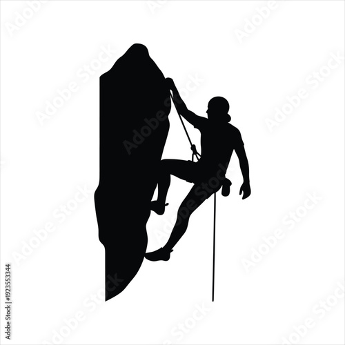 Scaling Heights: A silhouette of a climber, dynamically ascending a rugged rock face, epitomizing the spirit of adventure and challenge