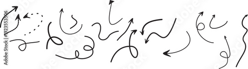 Hand drawn arrow doodles - Sketchy black arrows set, Marker pen pointer icons, Curvy directional symbols.