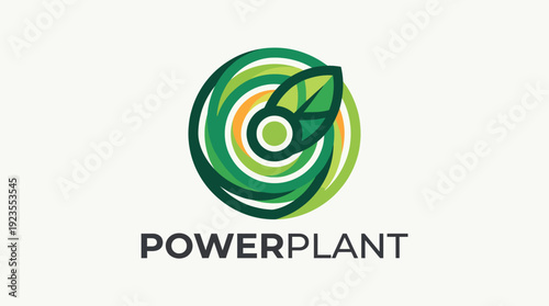 A dynamic power plant logo showcasing eco-friendly design elements that represent sustainability and energy, ideal for brands focused on renewable energy and the environment.