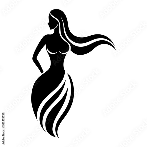 Beautiful Lady Body Profile Silhouette Vector on White Background.