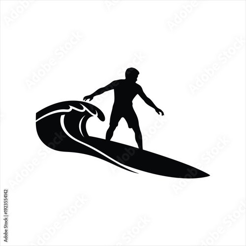 Surfing Silhouette: A dynamic black silhouette captures a surfer riding a powerful wave, a symbol of freedom, thrill, and the endless pursuit of adventure.