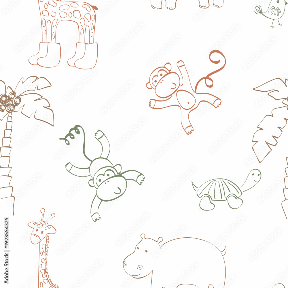 Naklejka premium Vector seamless pattern with safari animals. Kids nursery background.