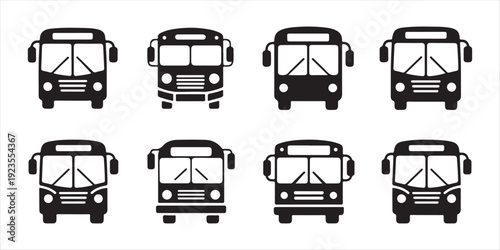 Collection of Bus Front View Vector Icons. for Public Transportation and Urban Mobility Design.