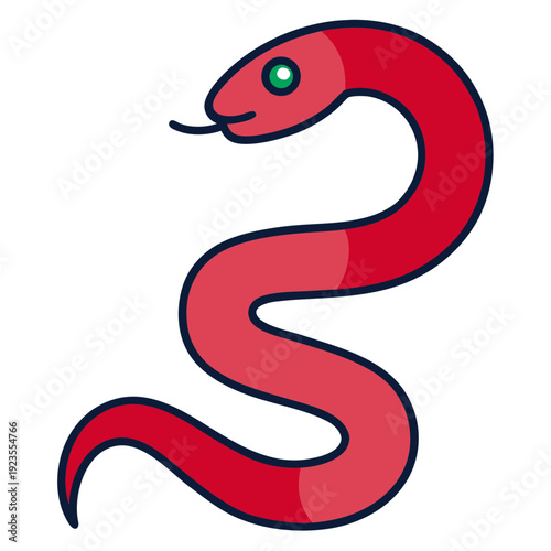 Stylized Red Snake Illustration with Green Eyes and Tongue, Vibrant Serpent Vector Art.