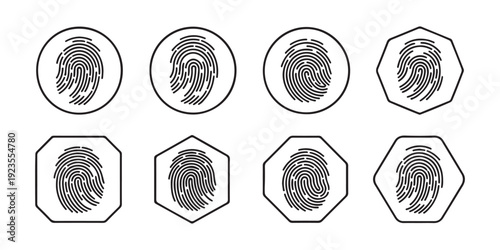 Modern Biometric Fingerprint Icons Set. for Digital Security, Personal Identity and Secure Access Technology..