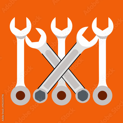 Collection of Silver Wrenches on an Orange Background - Tools and Repair Vector Illustration