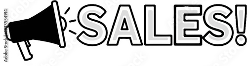 A black megaphone announces the word "SALES!" in bold white letters