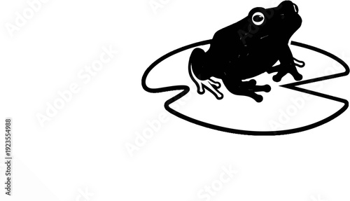 A black frog sits on a lily pad in a simple illustration