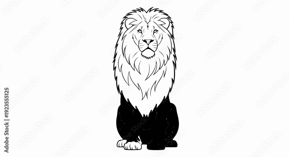 Obraz premium A black and white stylized illustration of a lion with a full mane