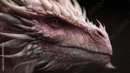 Majestic fantasy creature portrait with intricate scales and piercing gaze, a mythical beast's head