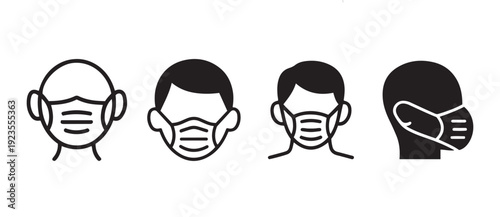 Diverse People Wearing Protective Medical Face Masks Icons Set. for Public Health and Virus Prevention.