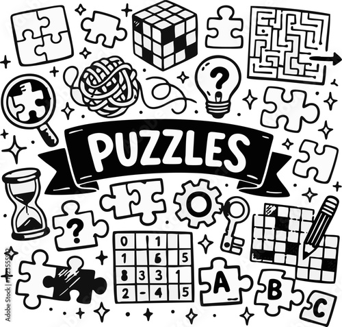 Black and White Puzzle Icons.