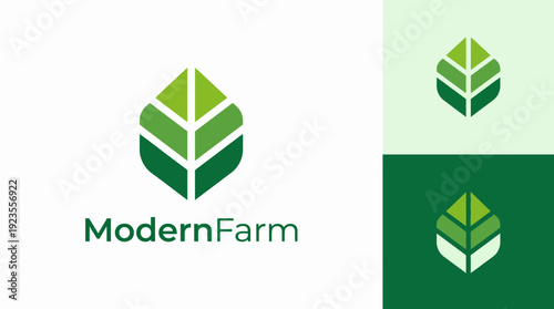 This image showcases a modern logo featuring a leaf design in varying green shades, representing growth and sustainability in agriculture and eco-friendly practices.