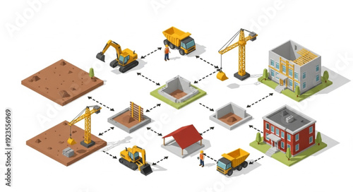 Construction Process Stages and Equipment.