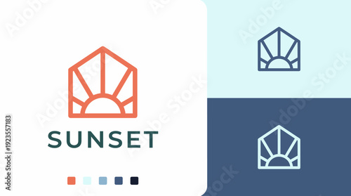 An artistic logo showcasing a sunset design which evokes warmth and tranquility, suitable for wellness, hospitality, or lifestyle brands emphasizing relaxation.