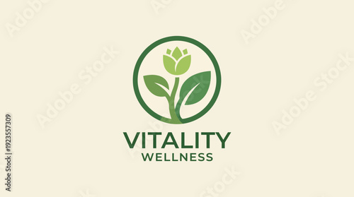 The logo illustrates a flower and leaves design, symbolizing vitality and wellness, perfect for a health-focused brand that nourishes body and mind.