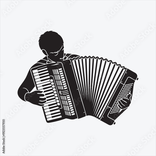 Melody Maker's Embrace: An silhouette of a dedicated musician passionately plays his accordion, immersed in the rhythm and harmony. 