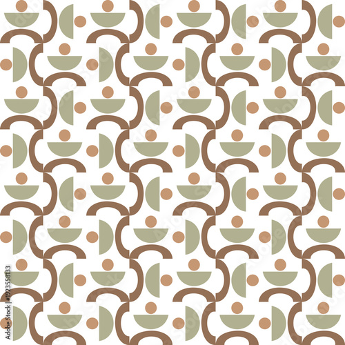 Repeating geometric pattern of mind uncluttering featuring abstract human-like figures. The design alternates between brown and soft green shades on a white background.