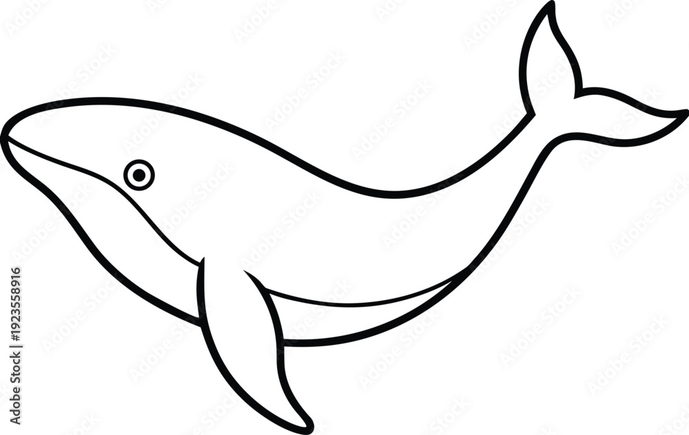 Obraz premium Whale line art vector thin black outline animal ocean