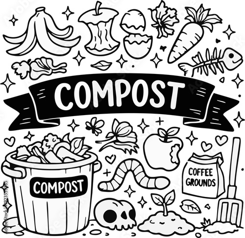 Compost Illustration with Waste.