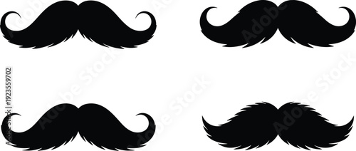 Black mustache silhouettes with different handlebar and curled styles isolated on white background for gentleman fashion barber shop and masculine graphic design