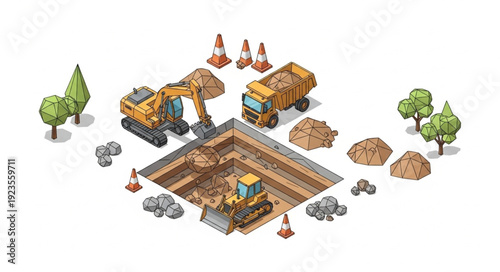 Construction Site Model with Machines.