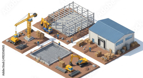 Construction Site Stages and Building.