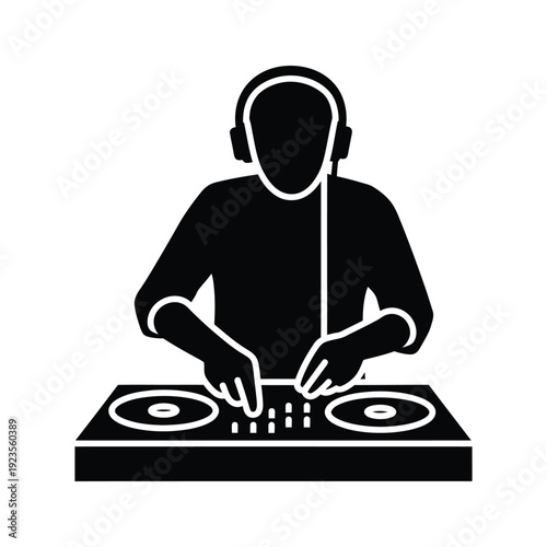 The Silhouette of the Sound Architect: A captivating silhouette of a DJ engrossed in his craft, meticulously manipulating the sound and rhythms.