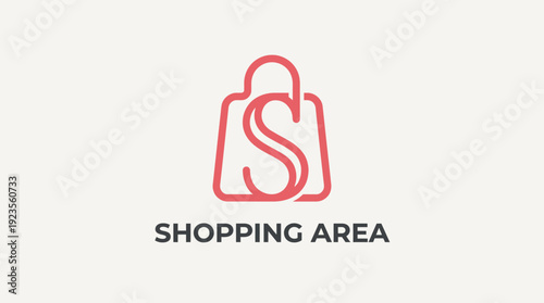 A sleek shopping area logo featuring a minimalist shopping bag design, perfect for retail brands looking for a modern and inviting visual identity to attract customers effortlessly.