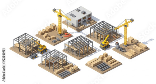 Construction Site Model Buildings Cranes.