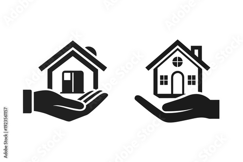 hand holding a house, representing real estate or home ownership silhouette