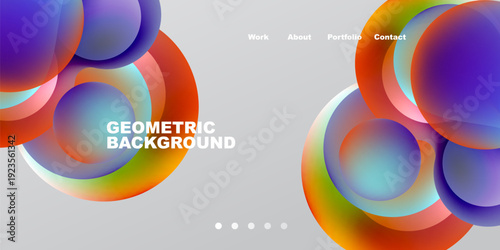 Abstract design features overlapping colorful circles. Gradient hues blend, creating dynamic visual effect. Minimalist text elements present portfolio information.