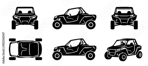 Offroad UTV Buggy Multiple View Silhouette Vector Set Isolated on White Background