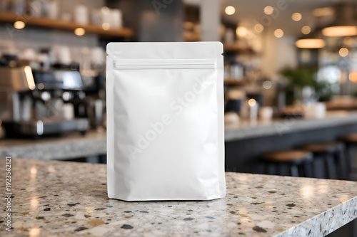 White clean-cut bag on bright counter