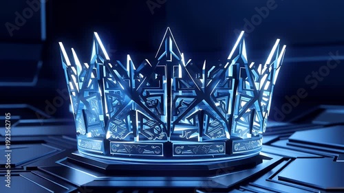 Wallpaper Mural Crown Futuristic Blue Neon Light Geometric Pattern on Dark Background Torontodigital.ca