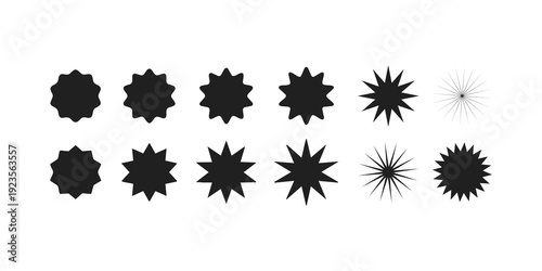 Fotografía Collection of diverse black starburst shapes and burst icons isolated on a clean
