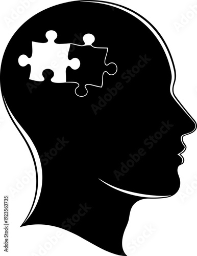 Human Head Silhouette with Puzzle Pieces Representing Mental Health, Psychology, Brain Function, Memory Loss and Cognitive Problem Concept Illustration