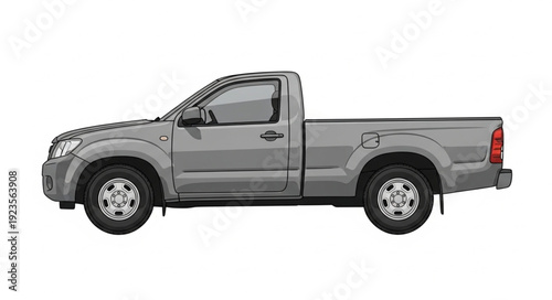 Gray Pickup Truck Side View.