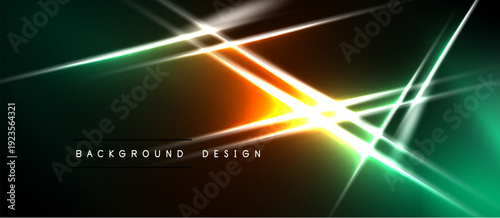 Abstract neon lines intersect. Vibrant gradients create dynamic visual effect. Dark background emphasizes bright illumination. Modern design element.